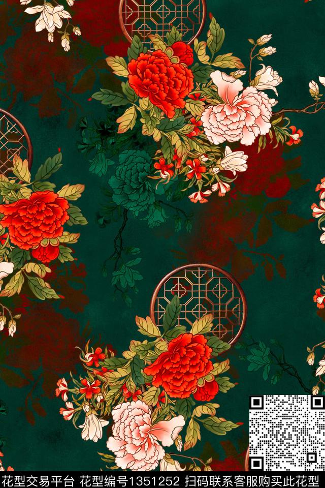 花卉香云纱旗袍数码印花华亿平台下载（图片编号: 1351252） - 瓦栏（Walan）