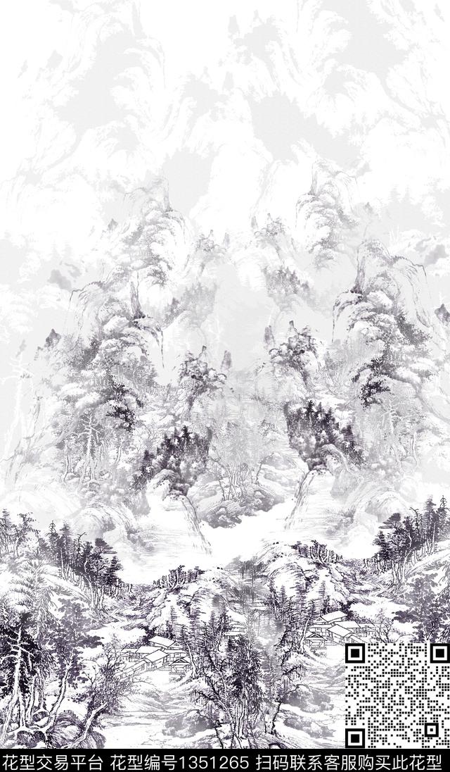 水墨风大牌风素雅数码印花华亿平台下载（图片编号: 1351265） - 瓦栏（Walan）