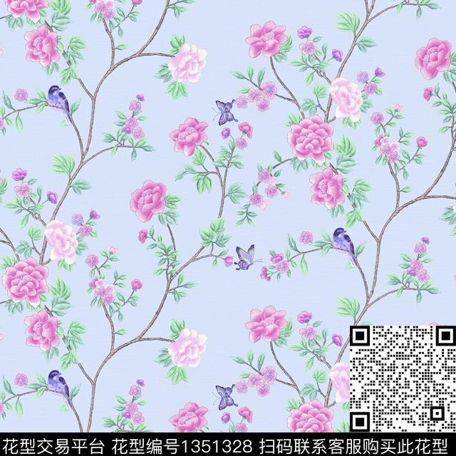 窗帘花鸟彩底花卉数码印花华亿平台下载（图片编号: 1351328） - 瓦栏（Walan）