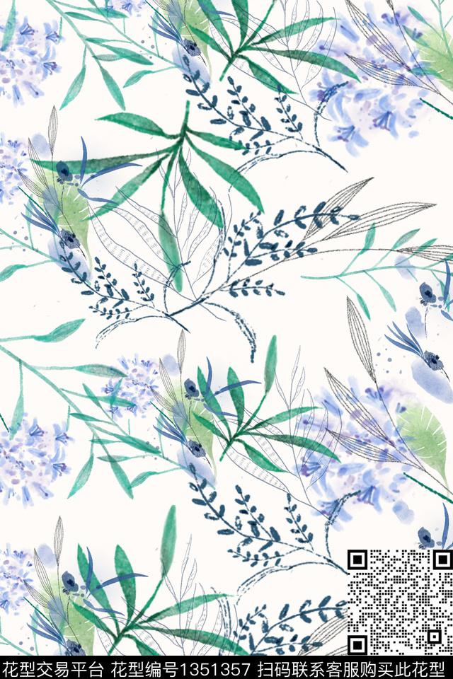 花卉绿色植物夏日数码印花华亿平台下载（图片编号: 1351357） - 瓦栏（Walan）