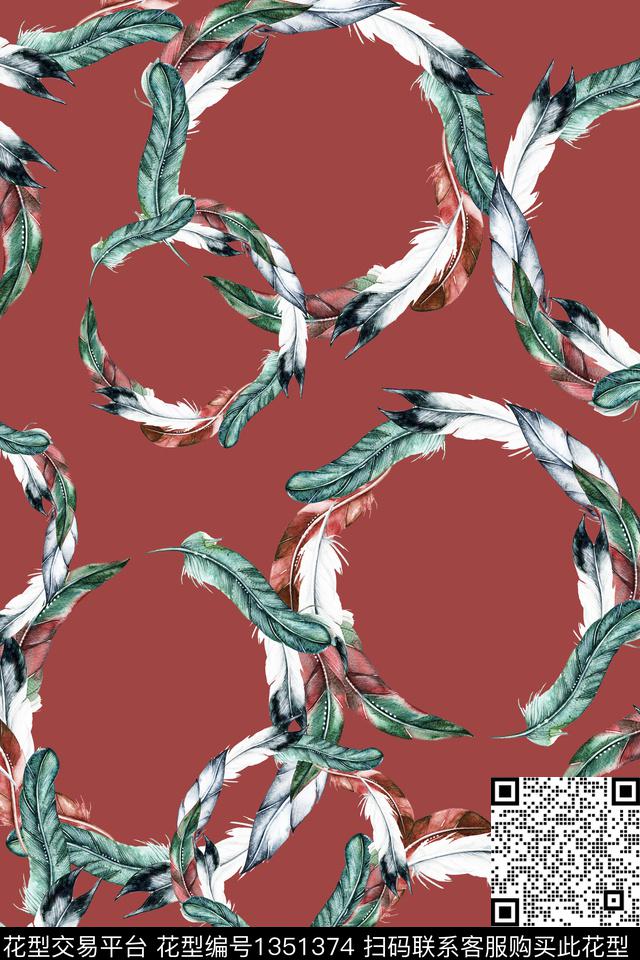 简约羽毛大牌风数码印花华亿平台下载（图片编号: 1351374） - 瓦栏（Walan）