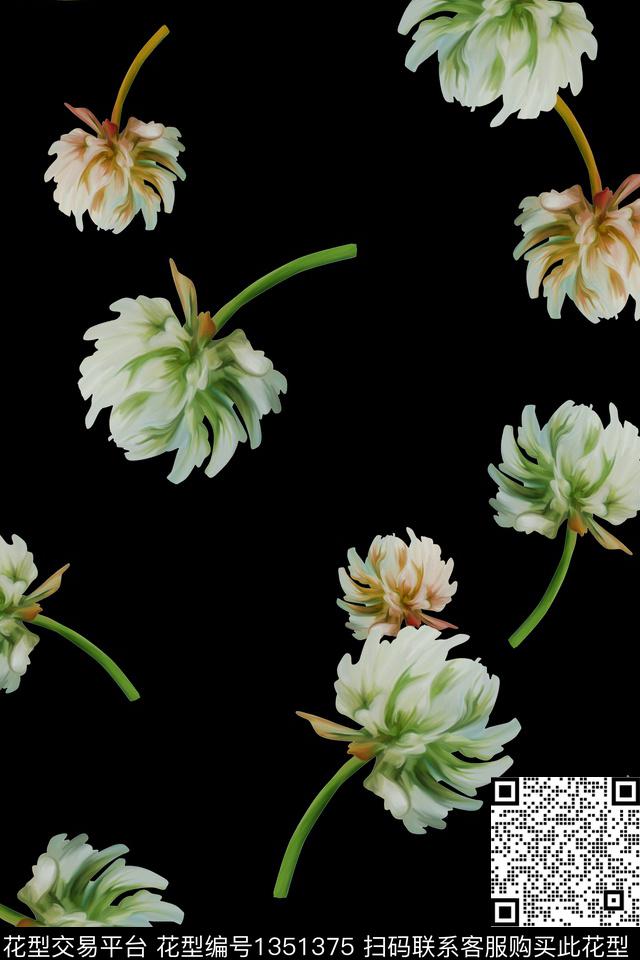 花卉大牌风植物数码印花华亿平台下载（图片编号: 1351375） - 瓦栏（Walan）