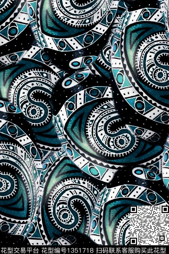 几何民族风大牌风数码印花华亿平台下载（图片编号: 1351718） - 瓦栏（Walan）