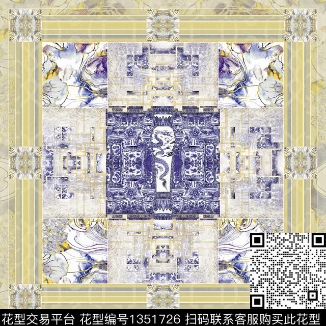 方巾中国风数码印花华亿平台下载（图片编号: 1351726） - 瓦栏（Walan）