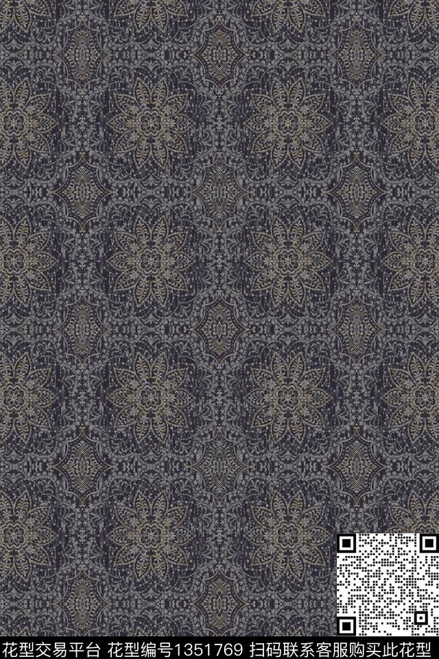 黑底花卉女装印花数码印花华亿平台下载（图片编号: 1351769） - 瓦栏（Walan）