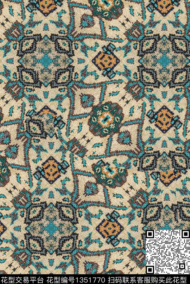 文艺复古民族风数码印花华亿平台下载（图片编号: 1351770） - 瓦栏（Walan）