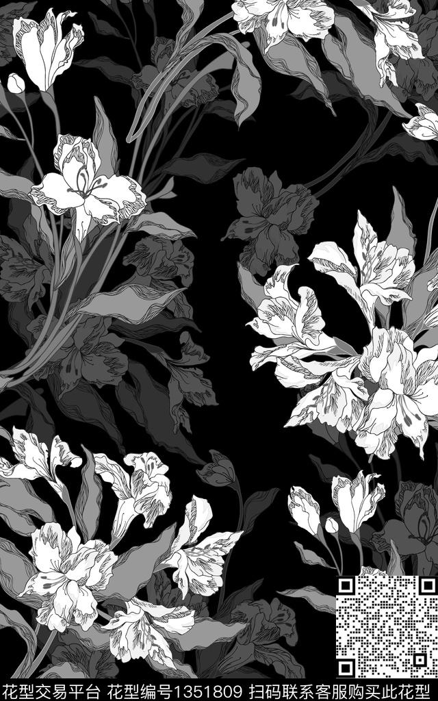 花卉雪纺大牌风传统印花华亿平台下载（图片编号: 1351809） - 瓦栏（Walan）