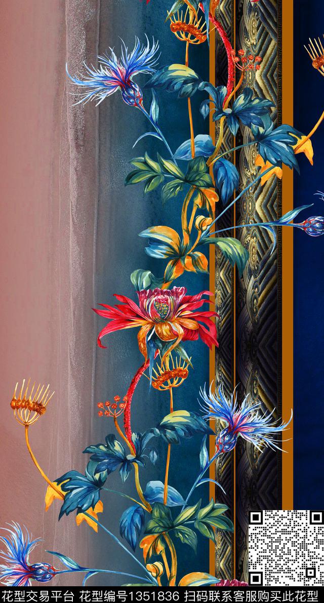 底纹中国风定位花真丝数码印花华亿平台下载（图片编号: 1351836） - 瓦栏（Walan）