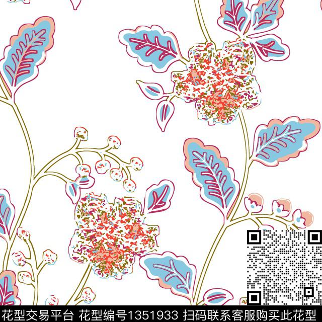 几何花卉抽象花卉花卉传统印花华亿平台下载（图片编号: 1351933） - 瓦栏（Walan）