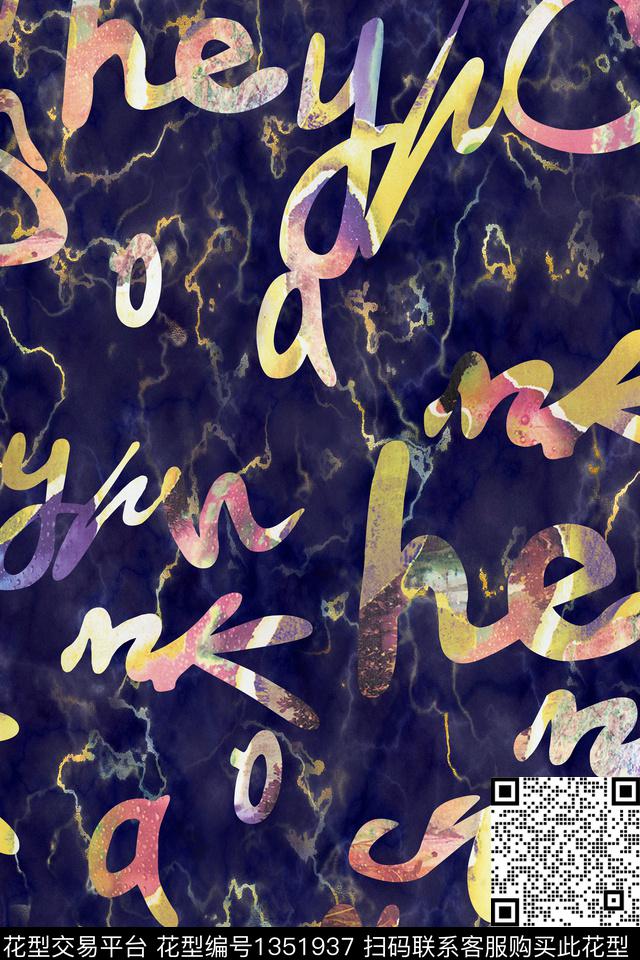 大牌风字母黑底花卉数码印花华亿平台下载（图片编号: 1351937） - 瓦栏（Walan）