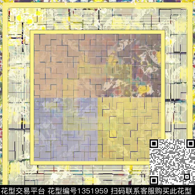 方巾抽象对称花数码印花华亿平台下载（图片编号: 1351959） - 瓦栏（Walan）