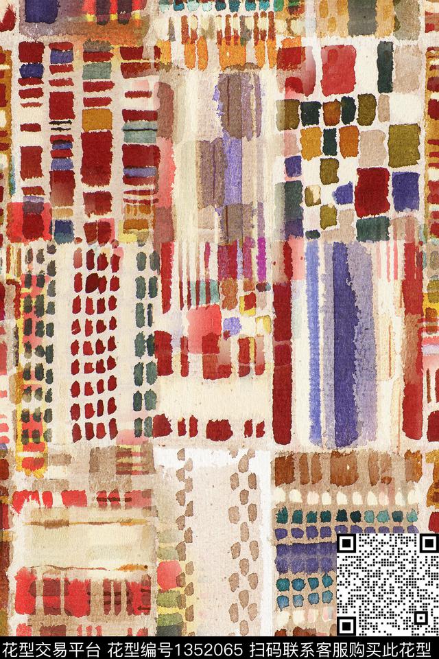 几何格子民族风数码印花华亿平台下载（图片编号: 1352065） - 瓦栏（Walan）