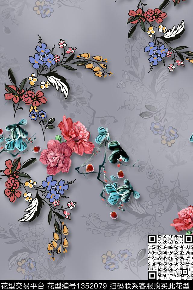民族风花卉香云纱数码印花华亿平台下载（图片编号: 1352079） - 瓦栏（Walan）