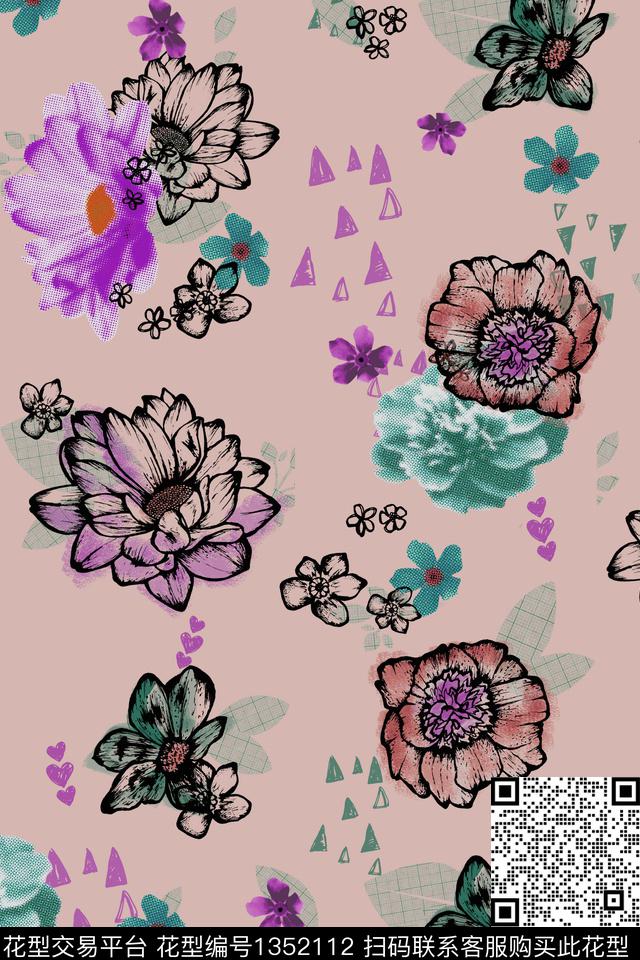 扎染华亿平台花卉花瓣数码印花华亿平台下载（图片编号: 1352112） - 瓦栏（Walan）