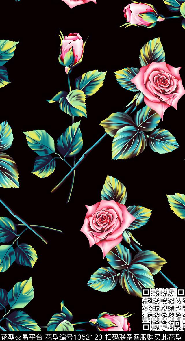 简约趋势华亿平台花卉数码印花华亿平台下载（图片编号: 1352123） - 瓦栏（Walan）