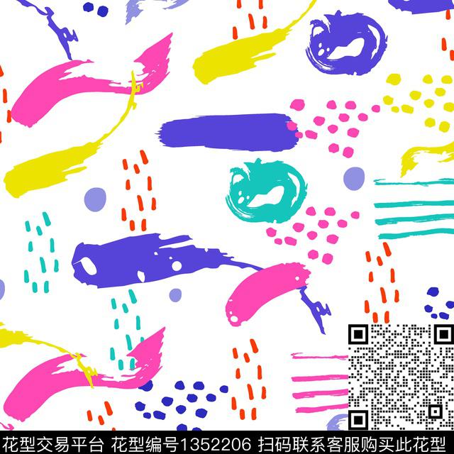 涂鸦笔触抽象传统印花华亿平台下载（图片编号: 1352206） - 瓦栏（Walan）