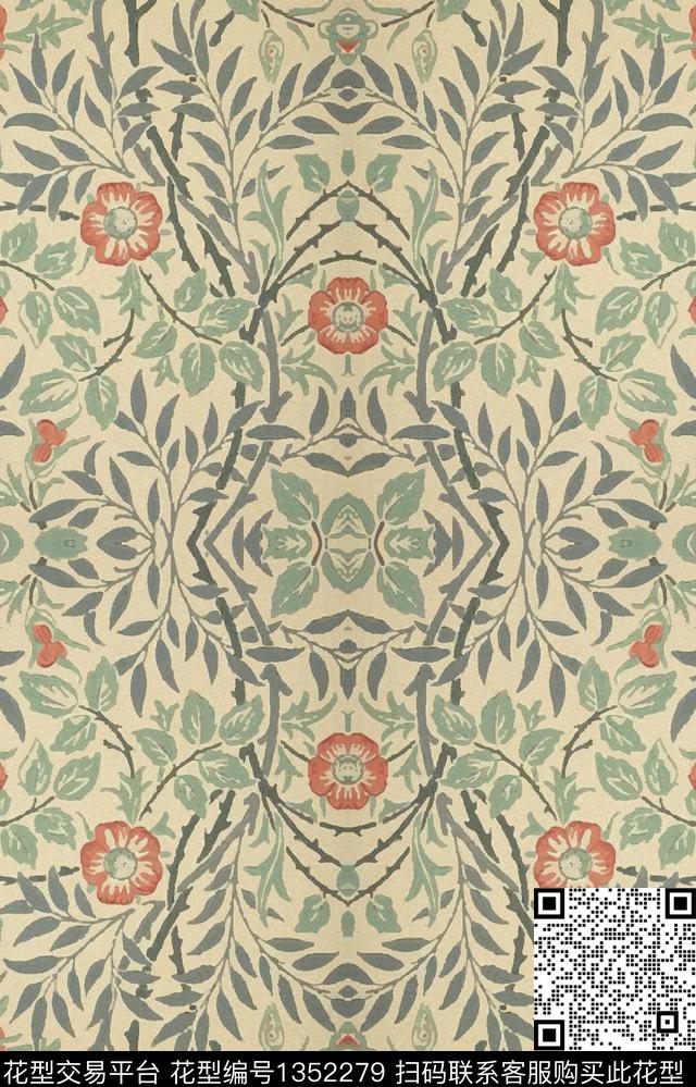 文艺茶花奢华数码印花华亿平台下载（图片编号: 1352279） - 瓦栏（Walan）