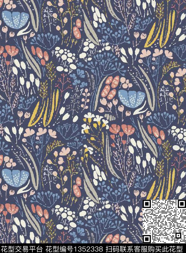 文艺撞色民族花卉数码印花华亿平台下载（图片编号: 1352338） - 瓦栏（Walan）