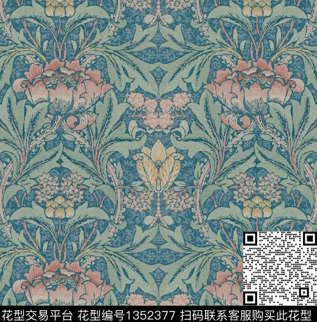 对称花底纹花卉区数码印花华亿平台下载（图片编号: 1352377） - 瓦栏（Walan）