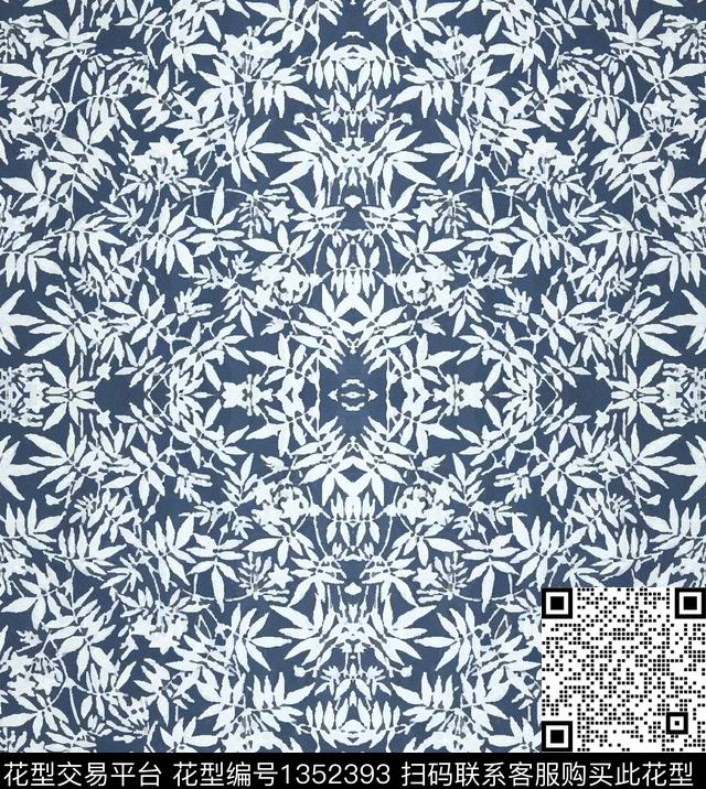 民族风对称花靛蓝传统印花华亿平台下载（图片编号: 1352393） - 瓦栏（Walan）