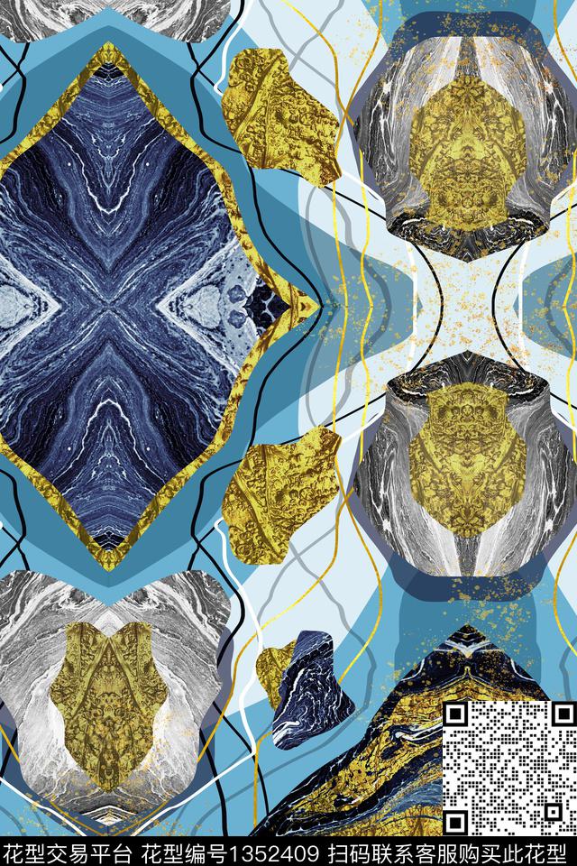 抽象男装混合拼接几何数码印花华亿平台下载（图片编号: 1352409） - 瓦栏（Walan）