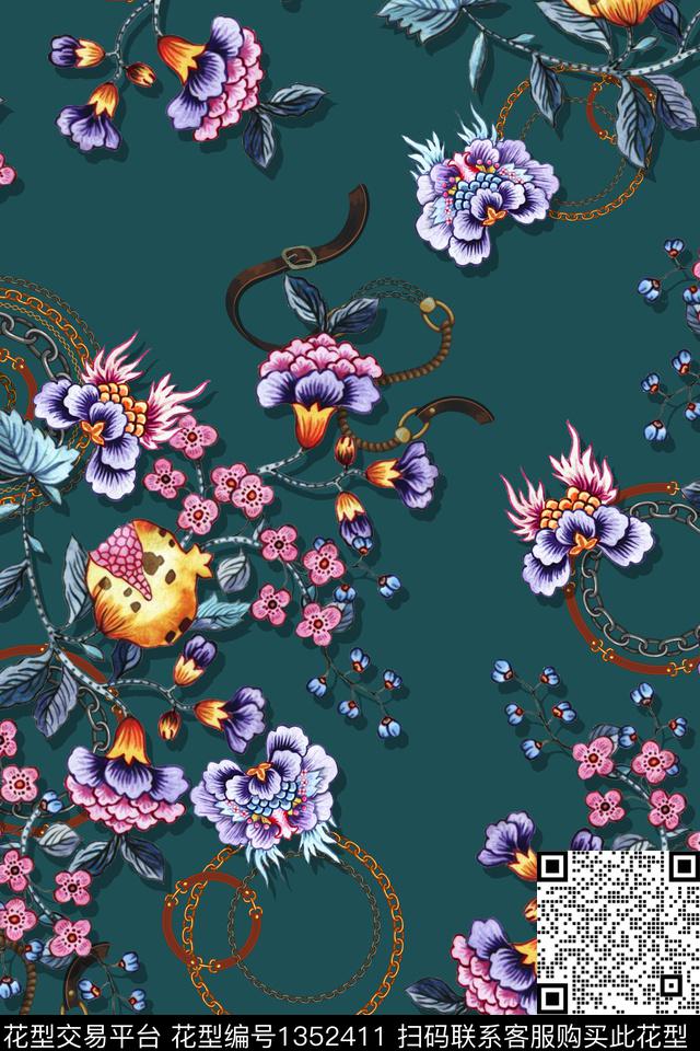 民族风花卉香云纱数码印花华亿平台下载（图片编号: 1352411） - 瓦栏（Walan）