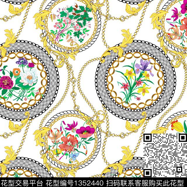 鲜花链条花卉传统印花华亿平台下载（图片编号: 1352440） - 瓦栏（Walan）