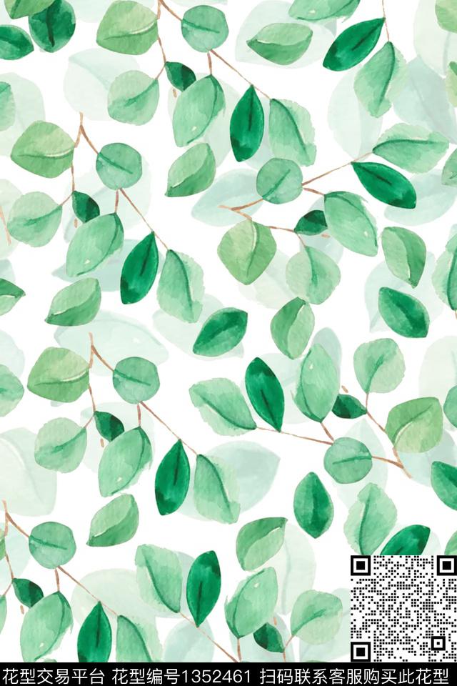 绿植树叶清爽底花卉数码印花华亿平台下载（图片编号: 1352461） - 瓦栏（Walan）