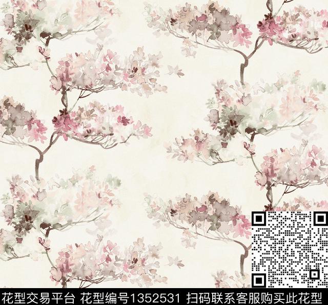 窗帘墙纸水彩花卉数码印花华亿平台下载（图片编号: 1352531） - 瓦栏（Walan）