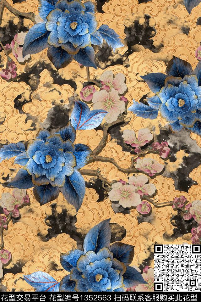 祥云香云纱中国风数码印花华亿平台下载（图片编号: 1352563） - 瓦栏（Walan）