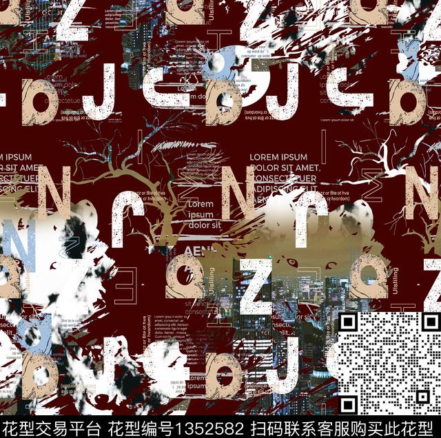 复古抽象男装潮牌数码印花华亿平台下载（图片编号: 1352582） - 瓦栏（Walan）