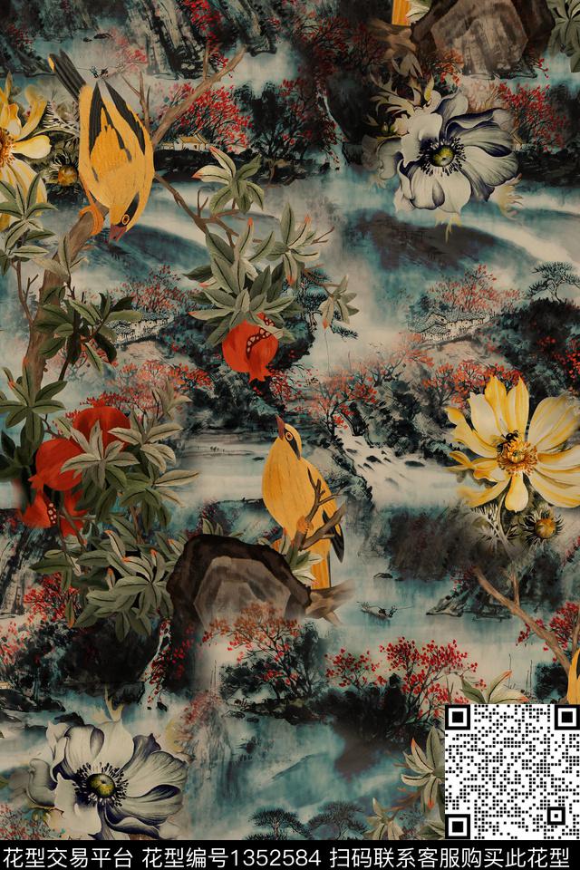花鸟中老年中国风数码印花华亿平台下载（图片编号: 1352584） - 瓦栏（Walan）