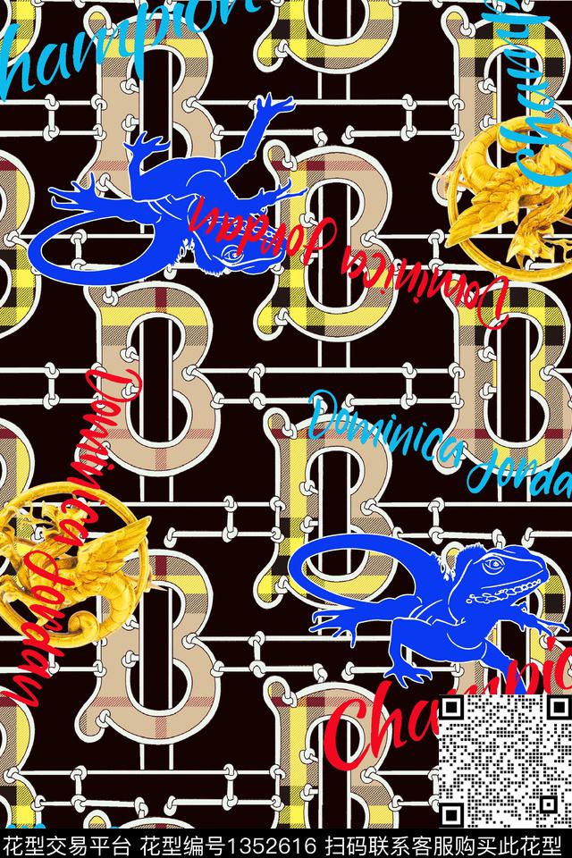 字母格子壁虎数码印花华亿平台下载（图片编号: 1352616） - 瓦栏（Walan）