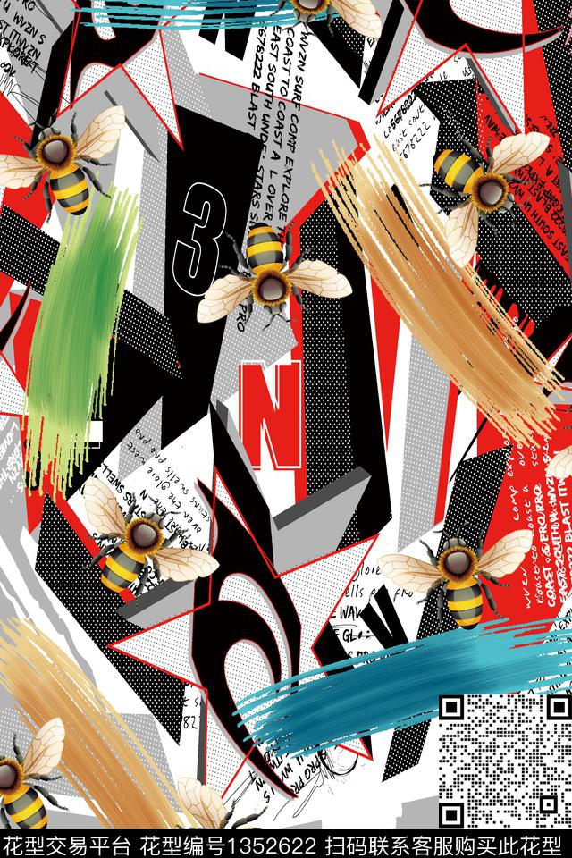 几何蜜蜂抽象数码印花华亿平台下载（图片编号: 1352622） - 瓦栏（Walan）