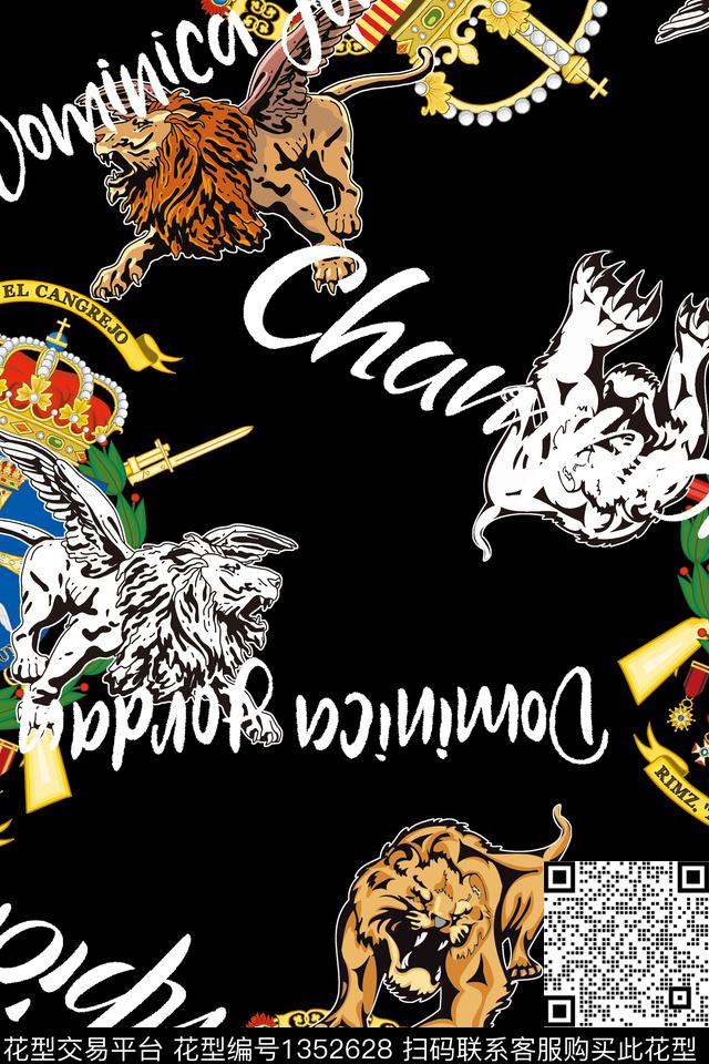 字母狮子珠宝宝石数码印花华亿平台下载（图片编号: 1352628） - 瓦栏（Walan）