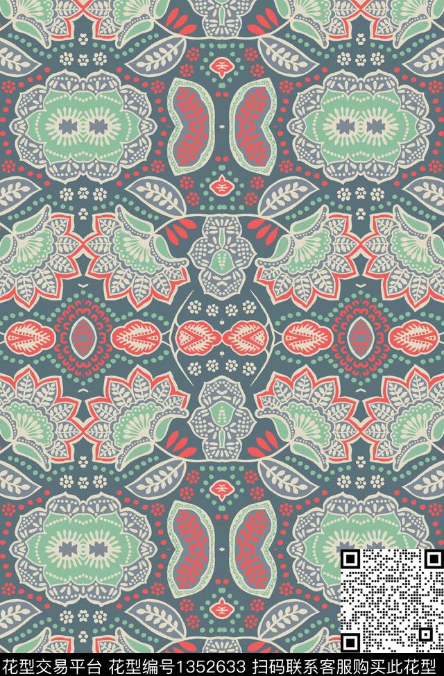 复古对称花威廉莫里斯数码印花华亿平台下载（图片编号: 1352633） - 瓦栏（Walan）