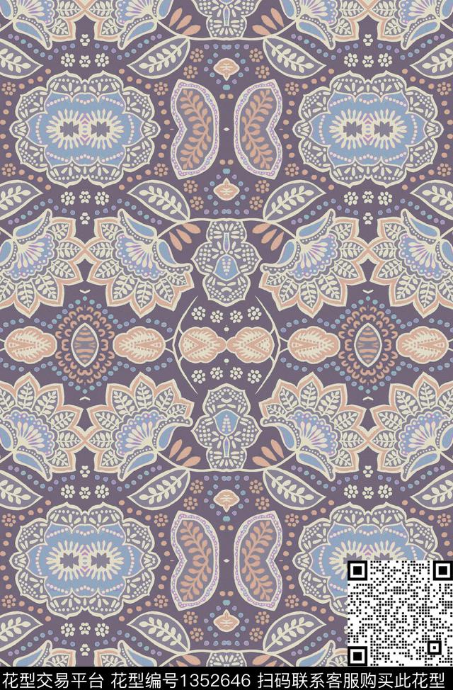 复古对称花威廉莫里斯数码印花华亿平台下载（图片编号: 1352646） - 瓦栏（Walan）