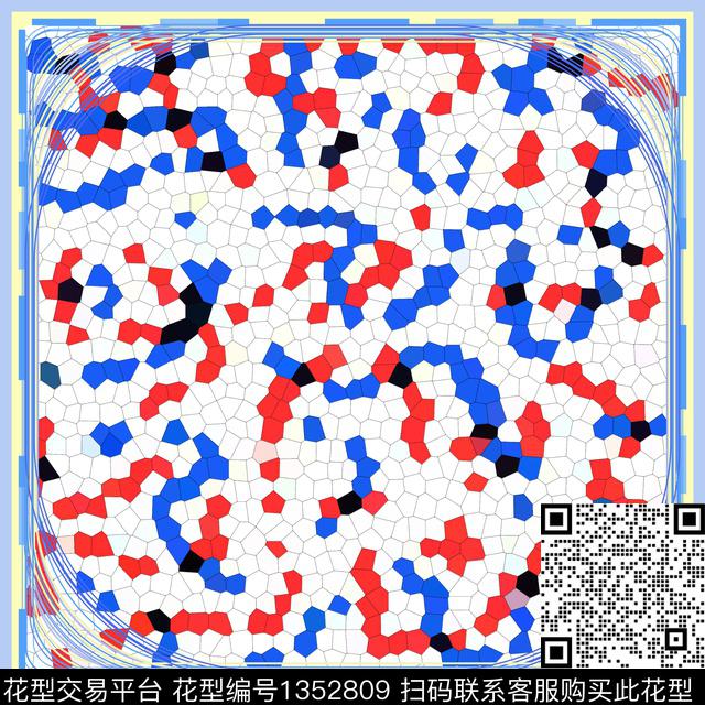 方巾撞色线条画数码印花华亿平台下载（图片编号: 1352809） - 瓦栏（Walan）