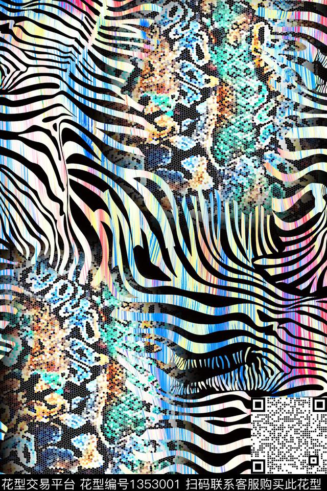 几何抽象动物纹女装满版数码印花华亿平台下载（图片编号: 1353001） - 瓦栏（Walan）