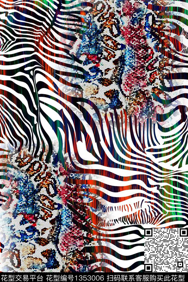 几何抽象动物纹女装满版数码印花华亿平台下载（图片编号: 1353006） - 瓦栏（Walan）