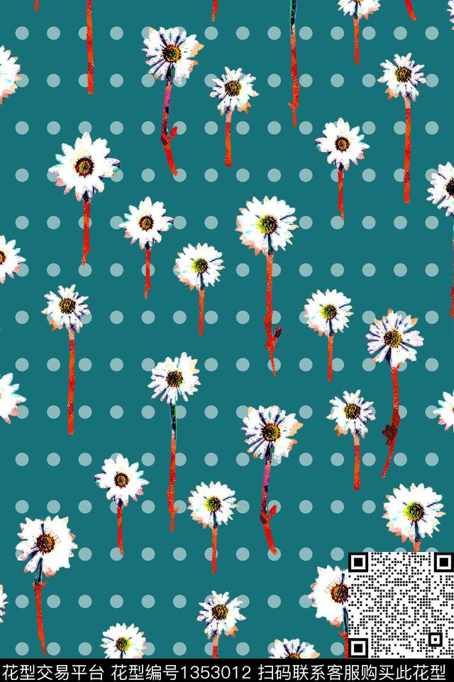 油画华亿平台花卉小雏菊数码印花华亿平台下载（图片编号: 1353012） - 瓦栏（Walan）