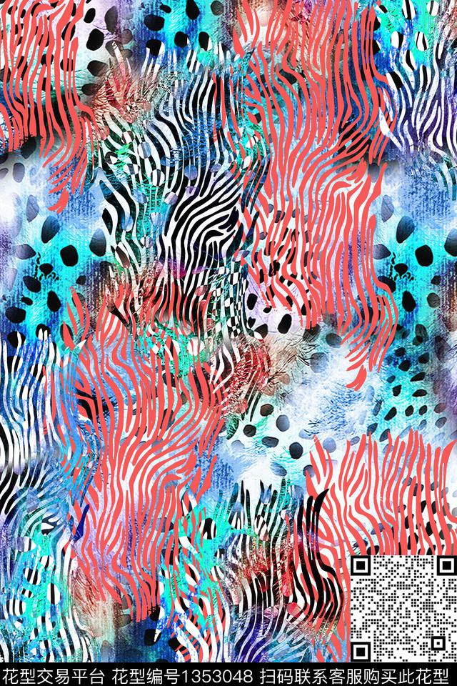 几何抽象动物纹几何女装数码印花华亿平台下载（图片编号: 1353048） - 瓦栏（Walan）