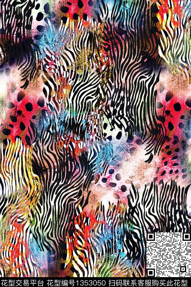 抽象动物纹几何女装数码印花华亿平台下载（图片编号: 1353050） - 瓦栏（Walan）