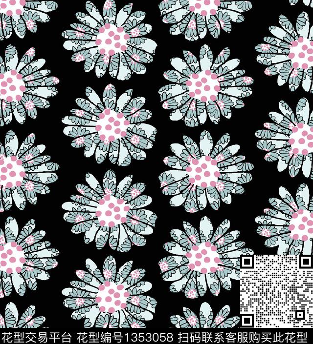 几何花卉抽象花卉花卉传统印花华亿平台下载（图片编号: 1353058） - 瓦栏（Walan）