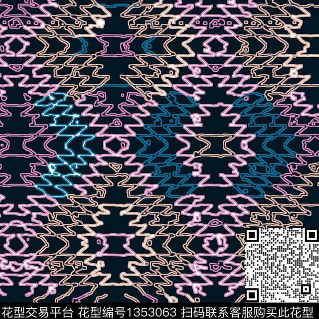 几何花卉抽象花卉花卉传统印花华亿平台下载（图片编号: 1353063） - 瓦栏（Walan）