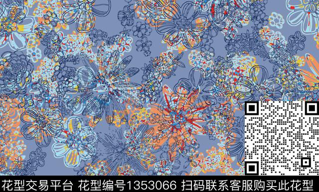 几何花卉抽象花卉花卉传统印花华亿平台下载（图片编号: 1353066） - 瓦栏（Walan）