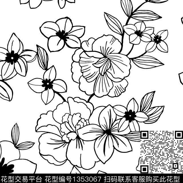 几何花卉抽象花卉花卉传统印花华亿平台下载（图片编号: 1353067） - 瓦栏（Walan）