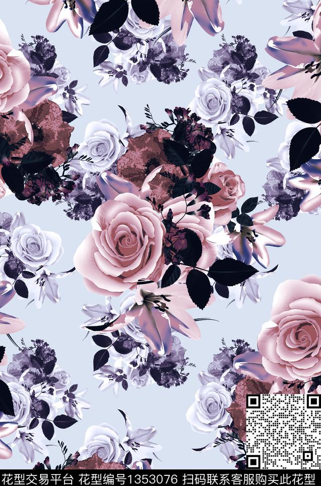 女装花卉大牌风数码印花华亿平台下载（图片编号: 1353076） - 瓦栏（Walan）