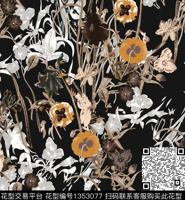 花卉褪色花卉欧美数码印花华亿平台下载（图片编号: 1353077） - 瓦栏（Walan）