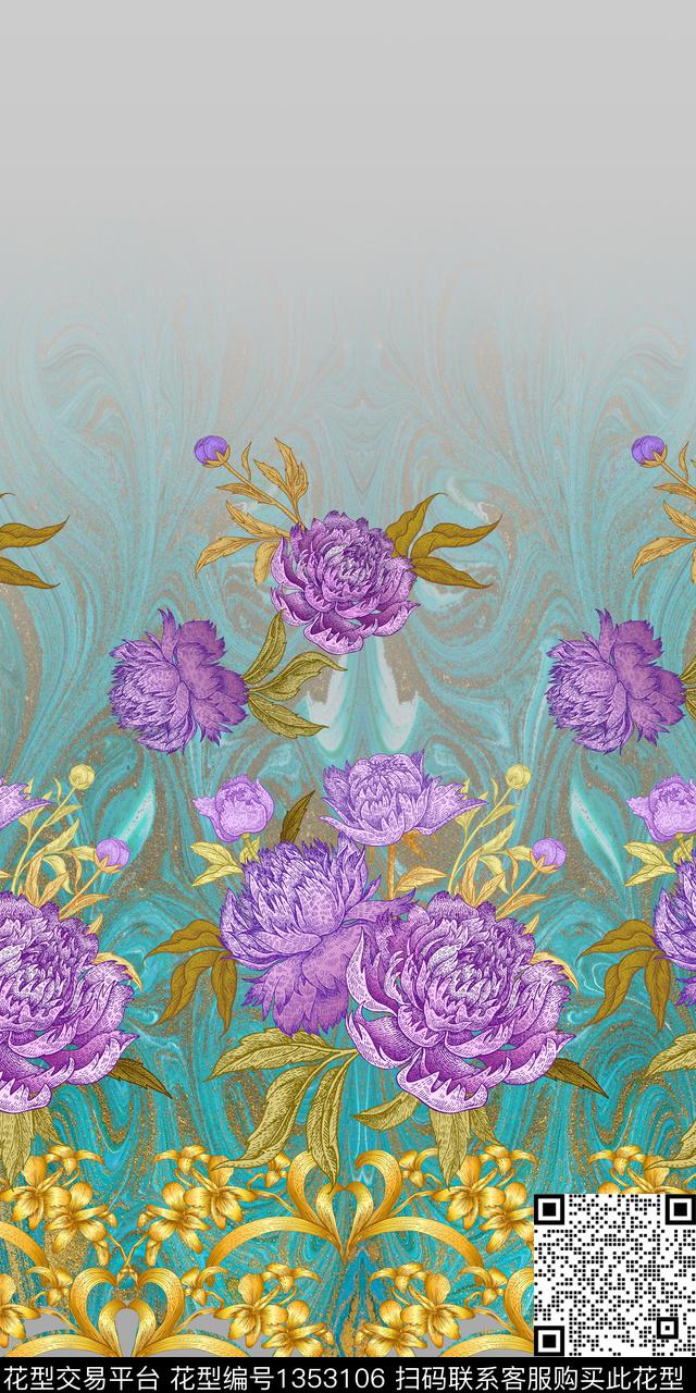 肌理花卉植物定位花传统印花华亿平台下载（图片编号: 1353106） - 瓦栏（Walan）